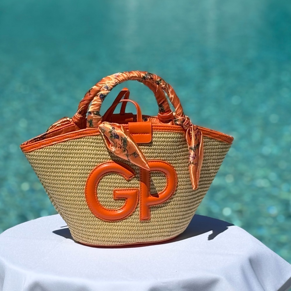 Gilda Paris Raffia Tote with Orange Accent NWT